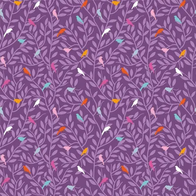 Baumwoll-Stoff bunte Vögel ab 1m x 145 cm Popeline Fahnentuch violett