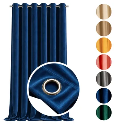 Produktbild von MEBLEODNOWA, Samtvorhang, Samtstoff, Ösenvorhang, Navyblau, 140x250cm, Weicher Samt, Pflegeleichter, Sichtschutzvorhang, Ösen, Metallösen