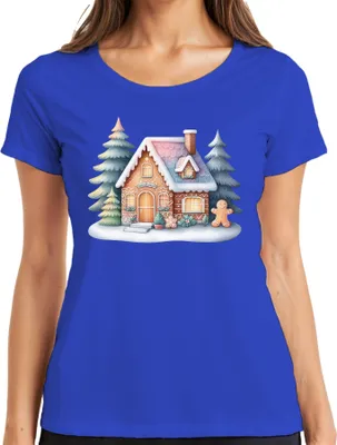 Produktbild von Lebkuchenhaus - Weihnachten Weihnachtsgeschenk Christmas Damen T-Shirt, Blau, L