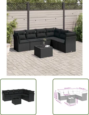 Produktbild von The Living Store 7-tlg. Garten-Sofagarnitur mit Kissen Schwarz Poly Rattan