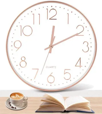Image de Horloge murale silencieuse en quartz, 30 cm, à piles, or rose