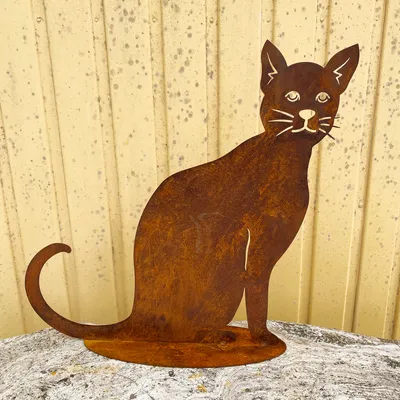 Produktbild von Gartenfigur Katze sitzend und schaut 47x45cm auf Platte Edelrost Wetterfest Rost Metall Rostfigur Katzen Tier