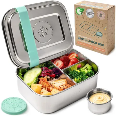 Zdjęcie produktu dla Everusely Pudełko Bento ze stali nierdzewnej 3 przegródki