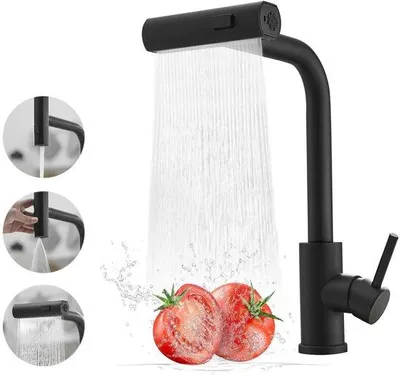 Immagine prodotto di Rubinetto da cucina nero con doccetta, miscelatore girevole a 360 gradi per il lavello, miscelatore monocomando con 3 getti