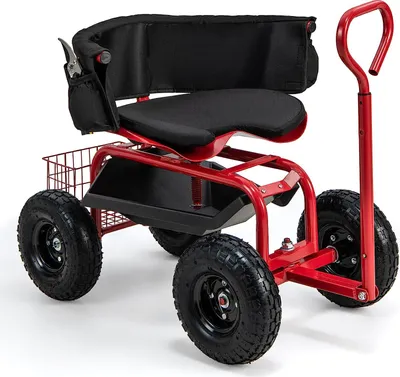 Produktbild von GOPLUS Rollsitz, Mobiler Gartensitz mit Griff, Höhenverstellbarer drehbarer Arbeitssitz mit Rückenlehne, Gartenwagen mit Stauraum für Gartenarbeit, bis 135 kg