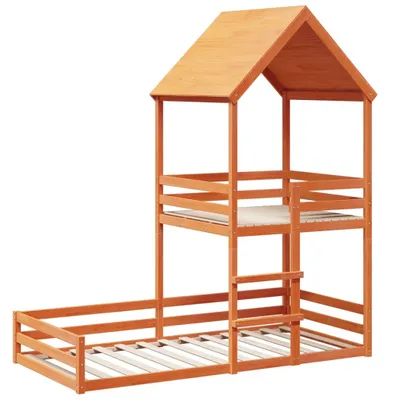 Produktbild von vidaXL Etagenbett mit Dach Wachsbraun 90x190 cm Massivholz Kiefer