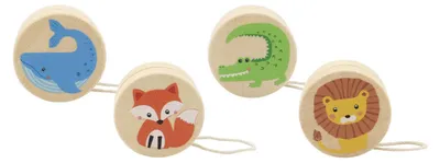 Image de Yoyo en bois avec motif animalier, jeu d'adresse traditionnel pour enfants