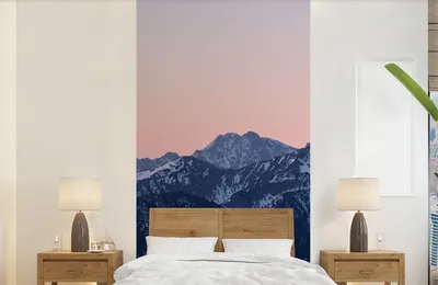 Produktbild von Fotobehang Alpenlandschaft Bergpanorama Sonnenuntergang mit Schnee - Breite 120 cm x Höhe 240 cm