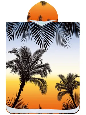 Produktbild von Badeponcho Bademantel mit Sonnenaufgang Muster Damen Herren 145x80 cm Badetuch mit Kapuze Surf Poncho Mikrofaser Kuschelig Schnelltrocken
