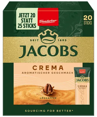 Produktbild von Jacobs Crema, löslicher Kaffee, Instantkaffee, Instant Kaffee, 20 Einzelportionen