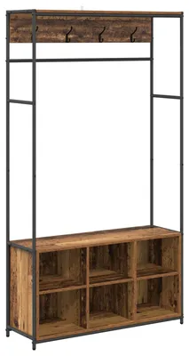 Image de vidaXL Penderie avec banc à chaussures en bois de récupération, 100 x 32 x 180,5 cm