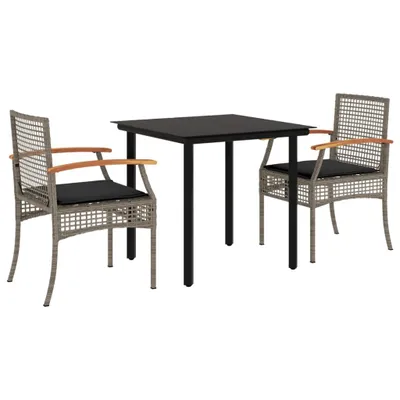 Produktbild von 3-tlg. Garten-Essgruppe mit Kissen Grau Poly Rattan