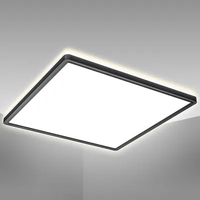 Image de Plafonnier LED panneau ultra-plat noir dalle 42x42 cm avec rétroéclairage 22W 3000lm 4000K lumière blanc neutre design moderne pour salon bureau cuisine
