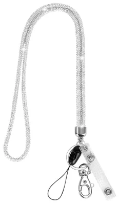Produktbild von Halskette, Schlüsselband mit Strasssteinen, Schulterkordel mit Strasssteinen, Kristall-Schlüsselbandkette mit Karabiner (silber)