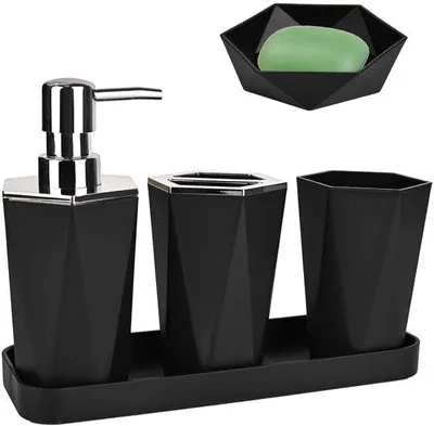 Immagine prodotto di Set di accessori da bagno - 5 pezzi - nero - plastica