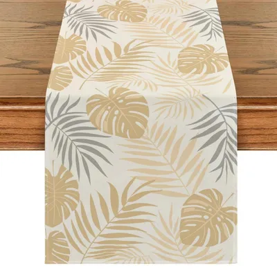 Produktbild von Tischläufer Abwaschbar 40 x 140 cm Gelb Blattmuster Leinen-Mix Landhausstil Sommer Herbst