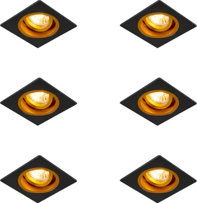 Produktbild von QAZQA - Set mit 6 Einbauspots Schwarz mit Gold I Messing 9,3 cm Drehbar und Kippbar - Chuck I Wohnzimmer I Schlafzimmer - Stahl - LED geeignet GU10