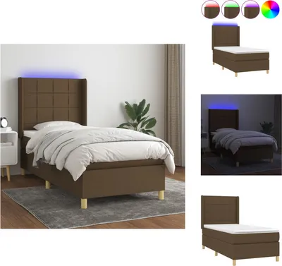 Produktbild von vidaXL Boxspringbett mit Matratze & LED Dunkelbraun 90x200 cm Stoff -  Betten & Bettgestelle