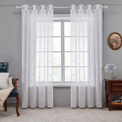 Obrázok produktu pre Priehľadné závesy do detskej izby s výšivkou, biele, v štýle ľanu, 245 x 140 cm