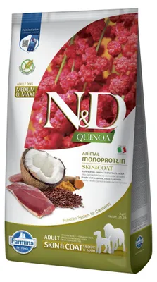 Obrázek produktu pro Farmina Pet Food N&D Quinoa, Dospělý jedinec, Jakékoli plemeno, Velký (26 až 44 kg), Střední (11 - 25kg), Kokosová, Kachna, 7 kg