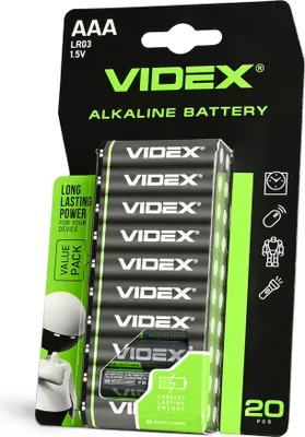 Obrázok produktu pre Alkalická batéria VIDEX LR03/AAA, 20 kusov, blistrové balenie