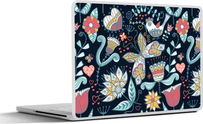 Produktbild von MuchoWow® Laptop Aufkleber Sticker Cover Schmetterling - Vogel - Blume - Muster 36.5x27.5 cm - Laptop-Sticker