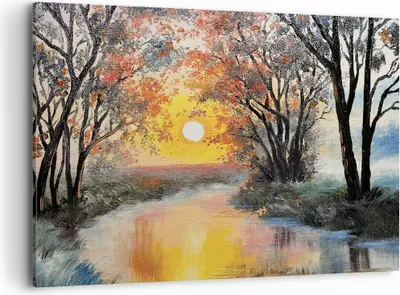 Produktbild von Bild auf Leinwand - Leinwandbild - Einteilig - Fluss Sonne Bäume - 100x70cm - Wand Bild - Wanddeko - Wandbilder - Leinwanddruck - Bilder - Wanddekoration - Leinwand bilder - Wandbild - AA100x70-4190
