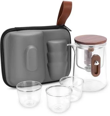 Productafbeelding van Thee kan met filter - Dubbelwandige theepot - 330 ml inhoud - Theepot met beker