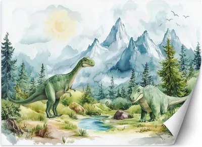 Zdjęcie produktu dla Fototapeta filzelinowa dla chłopca Dinozaury Prehistoryczne Gady Pejzaż Zielony 350x245 cm Feeby Zielony klej w zestawie  łatwa w montażu