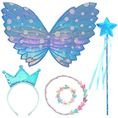Imagen del producto de Alas de hada para niños: incluye corona de princesa y varita mágica