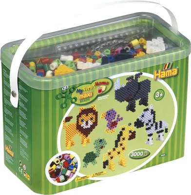 Produktbild von Hama Bügelperlen maxi + 3 Stiftplatten im Eimer 10,0 mm 3.000 Bügelperlen