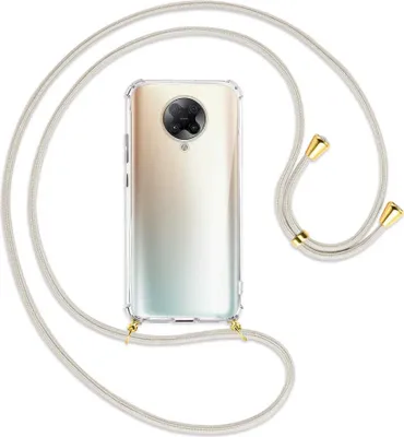 Produktbild von Handykette Backcover-Schutzhülle mit Band (Metall goldfarben) für Xiaomi Redmi K30 Pro, Poco F2 Pro - broken white