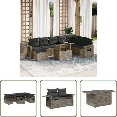 Produktbild von The Living Store 9-tlg. Garten-Sofagarnitur mit Kissen Grau Poly Rattan