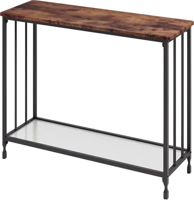 Produktbild von Schmale Konsolentisch – industrielle Flurtisch mit geriffeltem Glas & Metallrahmen – Sidetable Braun