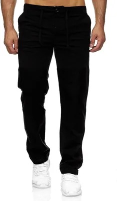 Produktbild von Reslad Herren bequeme Baumwollhose Leinenhose Optik Strandhose RS-3000 Schwarz M