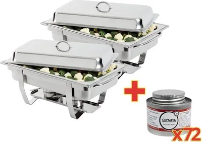 Produktbild von SONDERANGEBOT 2 x Milan Chafing-Dish mit 72 x flüssige Brennpaste