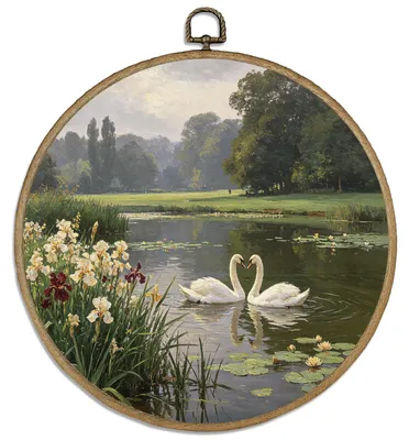 Runde Wandkunst Schwanenmotiv Impressionismus 26 cm