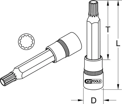 Produktbild von KS TOOLS 911.1355-E 1/2" Bit-Stecknuss XZN, M14, 110 mm, auf Hänger