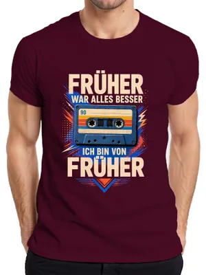 Immagine prodotto di "Prima era meglio". T-shirt da uomo, colore bordeaux, taglia M, con scritta sarcastica