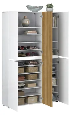 Produktbild von Dmora Mehrzweckschrank Palasio 120x200 cm, Hochglanz Weiß, 20 Regale, Schubladen