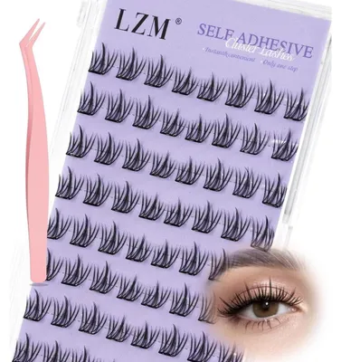 Image de Faux cils auto-adhésifs, forme C, longueur 8-11 mm, ensemble avec pince à épiler, sans colle