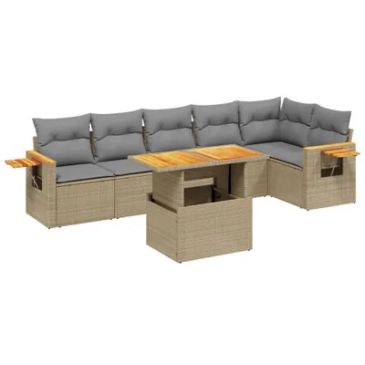 Produktbild von 7-tlg. Garten-Sofagarnitur mit Kissen Beige Poly Rattan