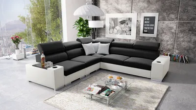 Produktbild von Ecksofa mit Schlaffunktion Eckcouch PERS III Sofa (Schwarz Sawana 14 + weißes Kunstleder, Links)