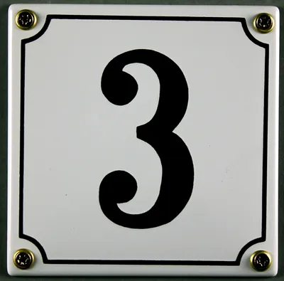 Produktbild von Hausnummernschild 3 weiß 12x12 cm Schild Emaille Hausnummer Haus Nummer Zahl Ziffer