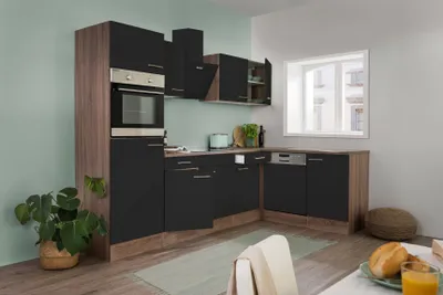 Produktbild von Küche Küchenzeile  Winkelküche Eiche York schwarz Oliver 280 x 172 cm Respekta