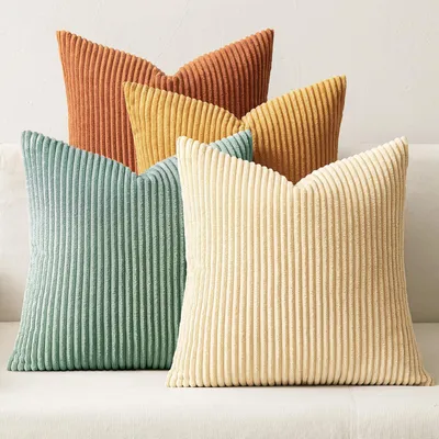 Immagine prodotto di Set di 4 federe per cuscini, 40x40 cm, in velluto cordato, color verde-giallo