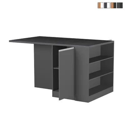 Produktbild von Kücheninsel mit Tisch für moderne Küche 2 Türen 160x90x90cm Grover - Schwarz - Grau
