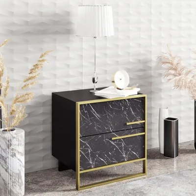 Obrázok produktu pre Skye Decor, Polka- Polka SHS, zlatá, čierna, nočné stolíky a skrinky, 51,8x50x38,5 cm, 100% melamínom potiahnutá drevotrieska