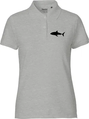 Produktbild von Huuraa Damen Polo Shirt Hai Silhouette M Sport Grey Bio Baumwolle Fairtrade Poloshirt Geschenkidee