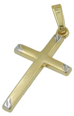 Produktbild von Anhänger Kreuz 22x13mm bicolor mattiert 9Kt 375 Gold Gelbgold teilrhodiniert